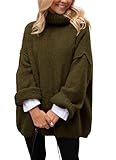 PRETTYGARDEN Women's Knit Oversized Sweater Fall Fashion 2024 Casual Long Sleeve Turtleneck Loose Chunky Pullover Tops (Army Green,Medium)