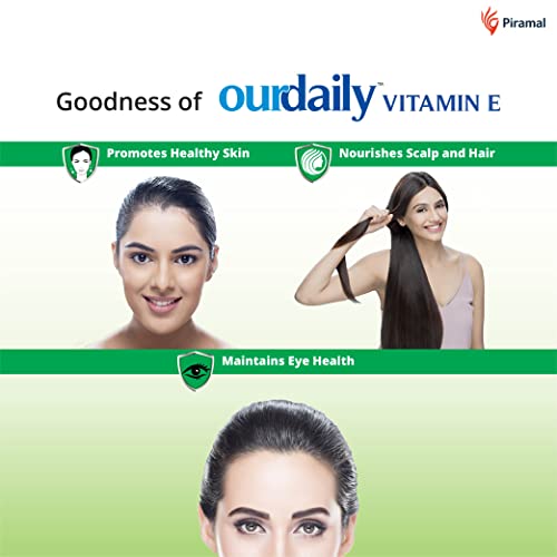 OurDaily Vitamin E Capsules for Face & Hair by Piramal | 400mg | 60 capsules | 6 Strips | Vitamin E Tablet for Beautiful Glowing Face, Healthly Skin, Hair & Eyes Nutrition - Image 3