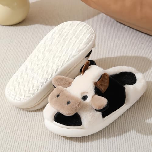 Plush Slippers Cute Cow Cozy Y2K Animal Cotton Stuff Slippers Home Furry Fluffy Soft Indoor House Shoes3