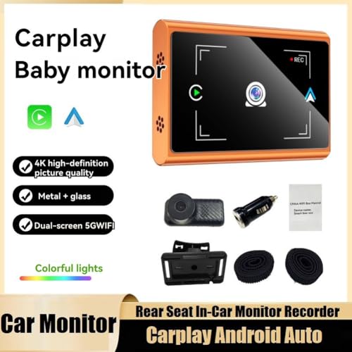 Monitor de coche con Carplay inalámbrico, Android Auto, cámara trasera 1080P y Bluetooth 3