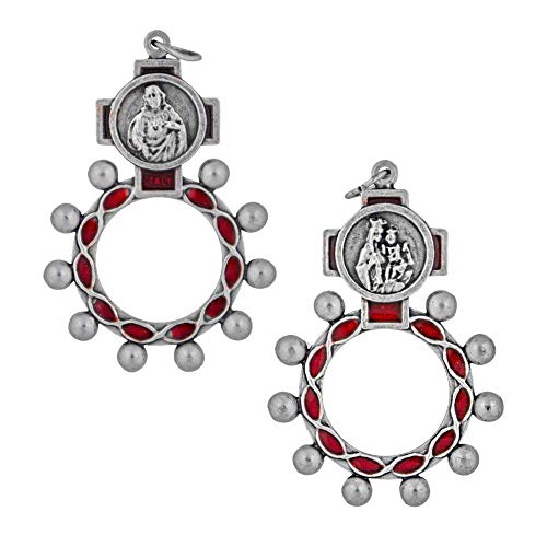 Image of VILLAGE GIFT IMPORTERS Rosary Rings | 4 Styles with Colored Enamel | Holy Figures and Saints Finger Rosary | Carded and Modern | Christian Jewelry (Sacred Heart - Red Enamel)