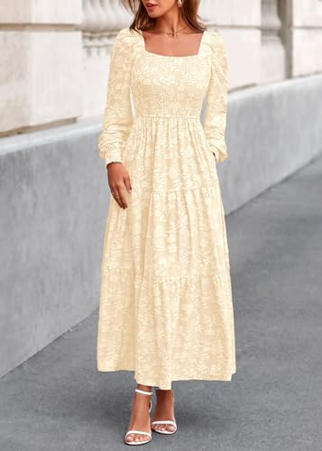 KIRUNDO Long Sleeve Wedding Guest Dress for Women Formal,Apricot,M - image 5