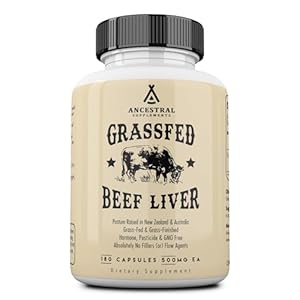 Ancestral Supplements Grass Fed Beef Liver 180 Capsules, Supports Energy Production, Detoxification, Digestion, Immunity and Full Body Wellness, Non-GMO, Freeze Dried Liver Health Supplement