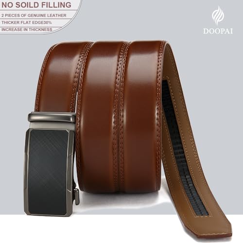 Image of Men's Ratchet Leather Belt Set - 2 Pack Sliding Belt Adjustable For Gift Mens Dress Casual 1 3 /8 inch,Cut for Fit