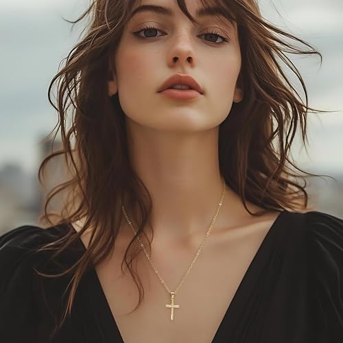 SPONIT Cross Necklace for Women 14K Gold Cross Necklaces for Women Gold Crosses Chain Necklace for Womens Dual-Layer Design with O-Chain Crosses Pendant Necklaces for Womens3