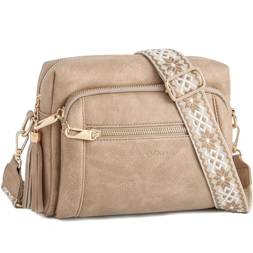 Image of Small Leather Crossbody Bags for Women Anti theft Purses and Handbag Shoulder Hangbag with Wide Strap Tassel