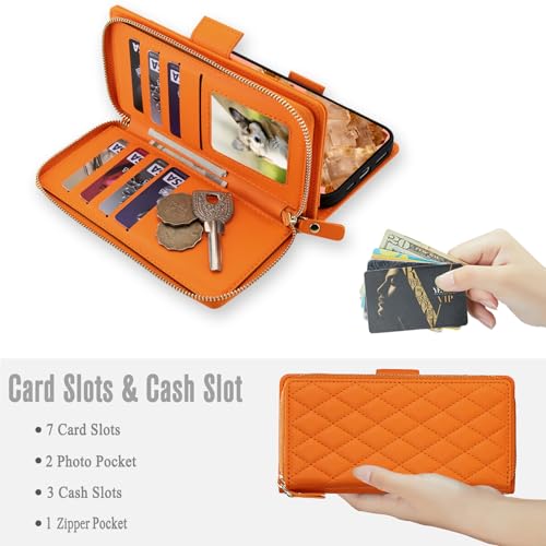 Étui Pixel 8 chic en cuir orange avec protection RFID et dragonne - 2