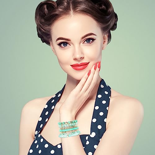 Bohemian Natural Stone Beaded Bracelets For Women Girls Stackable Stretch Beads Bracelet Set With Charm And Tassel Multilayered Elastic Gemstone Bracelets Summer Beach Boho Jewelry Gift For Women Men #TOP2