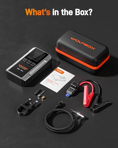 Image of WOLFBOX 3000A Car Jump Starter with 160PSI Air Pump, 16000mAh Portable 12V Jump Starter for Car Battery (8L Gas 6L Diesel Engines), 65W Type-C Fast Charging, with Boost Mode, LED Light & Jumper Cables