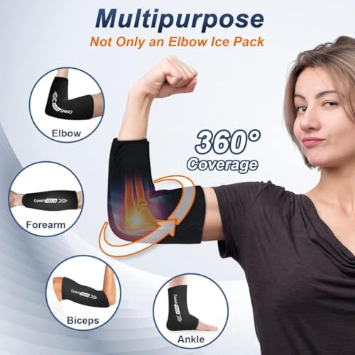 Image of Elbow Ice Pack Wrap Sleeve with 360 Cold Compression Support, Reusable Gel Ice Therapy - 1 Piece, Black - Ideal for Tendonitis, Tennis Elbow, Golfers Arm & Sports Injury Relief