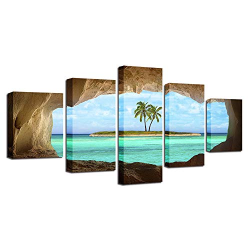 Tableau moderne 5 pièces de cocotier sur île isolée pour décoration murale de salon