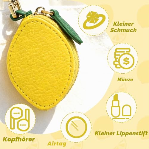 Floruvia Mini Münzbeutel Schlüsselanhänger, Zitrone Obst Geldbörse, Leder Münzbeutel Bag Charm Für Handtasche, Schlüssel, Tote & Geschenke Für Mädchen Frauen