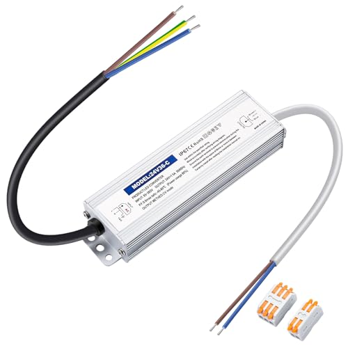 Karyoosi Waterproof IP67 24V Power Supply 36W 1.5A, LED Driver, 110V AC to 24V DC Converter, Ideal for Indoor and Outdoor, Marine, and Industrial LED Lighting Applications