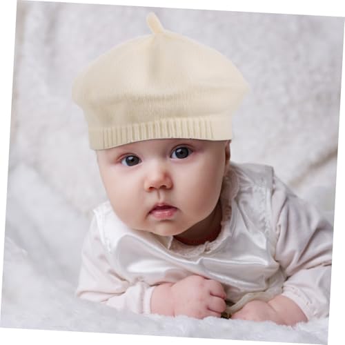 FRCOLOR Boy Girl Knitted Beret Hat Stylish Hair Accessory for All Seasons Warm and Comfortable Cap for Boys and Circumference Beige 5