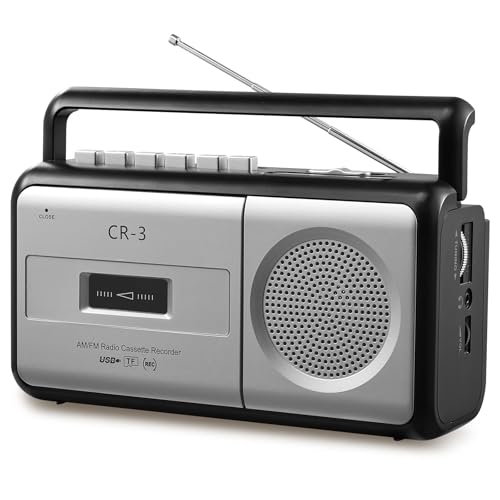 DGXWLLW Portable Cassette Player Boombox AM/FM Radio Stereo, Vintage Casette Tape Player Recorder with Loud Speaker and 3.5mm Earphone Jack Powered by AC or 4 C Battery for Home or Outdoor