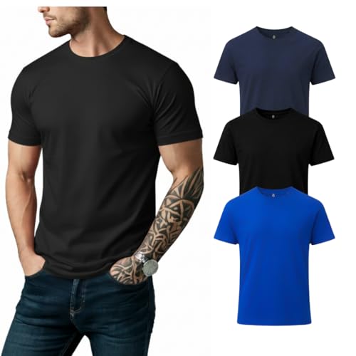 Image of Men's Premium 100% Cotton T-Shirt, Lightweight Short Sleeve Crew Neck Tee, Soft Breathable Summer Essential, Regular Fit