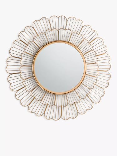 Image of Artemade Light Golden Iron Framed Round Wall Mounted Mirror - Vintage Design Decorative Hanging Mirror for Living Room, Bedroom & Home Decor | Modern Art Accent Wall Mirror