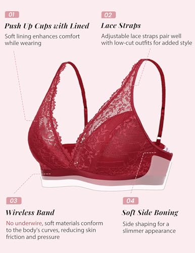 Image of Avidlove Lace Bralette for Women Sexy Deep V Neck Wireless Bralette Plunge Unpadded Bras Everyday Bra