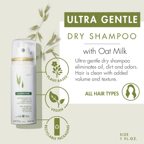 Klorane Dry Shampoo With Oat Milk, Ultra-Gentle, All Hair Types, No White Residue, Paraben & Sulfate-Free, Travel Size, 1 Ounce (Pack Of 1) #TOP1