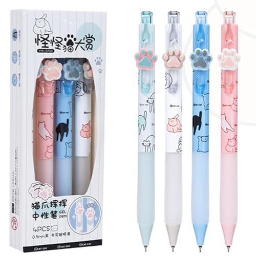 MOZXIRZ Set de 4 bolígrafos de gel con diseño de gato miniatura 1