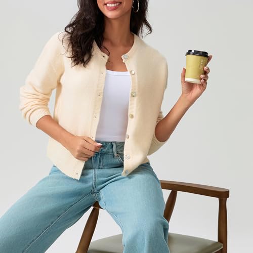 Image of Yuemengxuan Women Cardigan Sweater Button-Down Solid Color V-Neck Long Sleeve Soft Knit Coat Jumper Going Out Wear