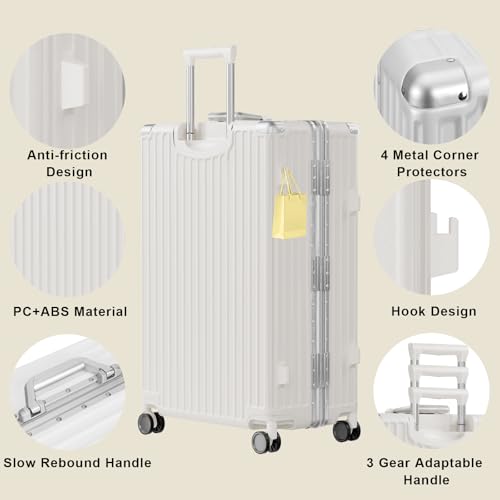 Image of AnyZip Luggage Sets 2 Piece Aluminum Frame Carry On and Checked Suitcase PC ABS Hard Shell TSA Lock No Zipper(White, 20 /28)