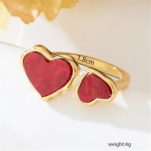 NewZenro Heart Love Adjustable Ring for Women Cute Gold Plated Red/White/Black Acrylic Open Statement Finger Engagement Promise Wrap Rings Comfort Fit Fashion Jewelry for Her Bff2