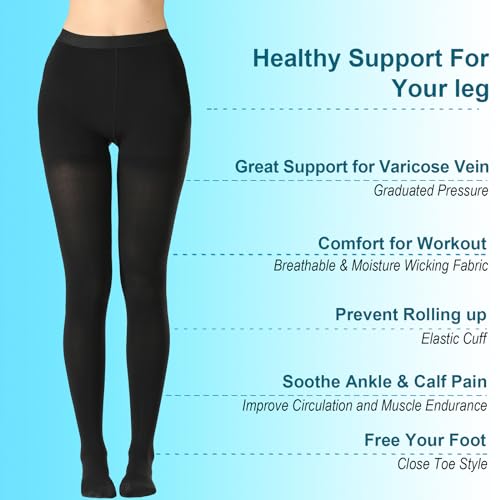 Image of Medical Compression Pantyhose For Women & Men,20-30mmHg Graduated Support Hose Tights,Opaque Close Toe Waist High Compression Stockings For Varicose Veins,Swelling,Edema,Flight