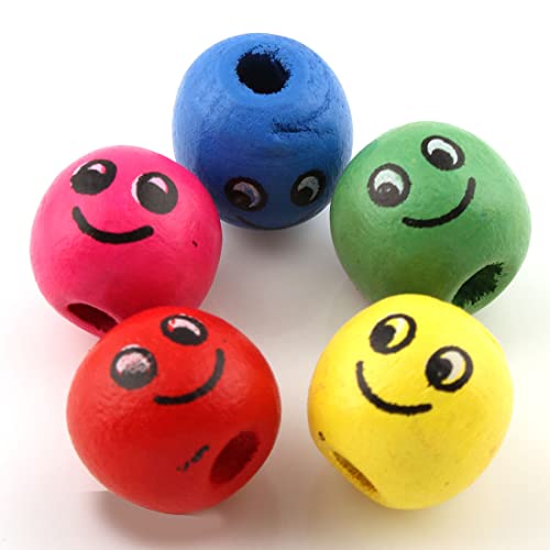 Perlin Wooden Beads, 14 mm, Happy Face Threading Beads, Smile, Wooden Beads, Jewellery Beads for Crafts Threading, 3 mm Hole - Image 3