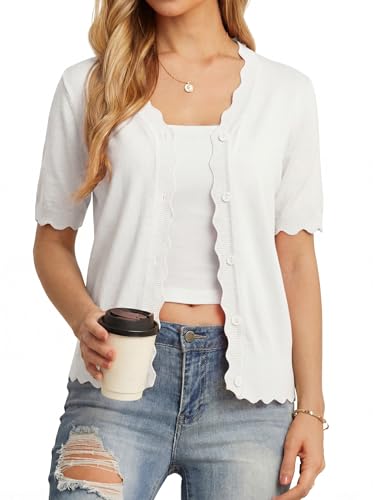 Image of GRECERELLE Summer Short Sleeve Cardigan for Womens Lightweight Cropped Knit Sweater Shrug