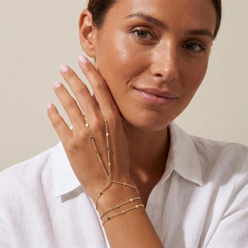 Image of Hand Chain Ring Bracelet for Women Dainty Gold Finger Chain Rhinestone Bracelet Trendy Simple Body Jewelry Gifts