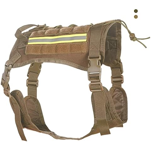 iPettie Tactical Dog Harness, Adjustable Military Dog Harness with Reflective Strips, Molle System, Handle and Metal Buckle, Coyote Brown/Tan/Khaki, M Cover