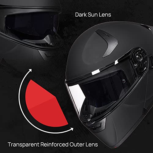 Ilm Adult Motorcycle Helmet Dual Visor Flip Up Modular Full Face Helmet Dot Model Ws206(Matte Black,Medium) #TOP3