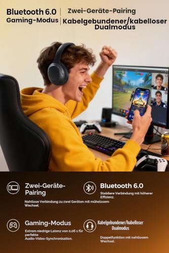 SoundPEATS Cove Pro Over Ear Kopfhörer Kabellos Bluetooth, Hybrid Aktive Noise Cancelling bis 56 dB, LDAC Hi-Res Wireless Audio… – Ansicht 7