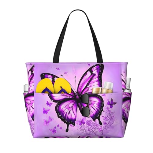 Purple Butterfly Large Capacity Waterproof Sandproof Multifunctional Beach Travel Camping Picnic Storage Bag