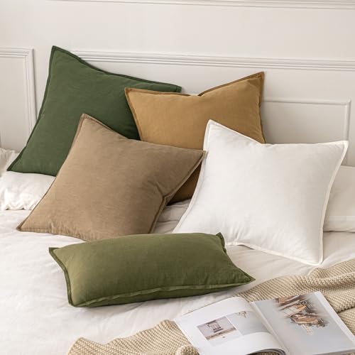 Image of MIULEE Decorative Linen Euro Sham Pillow Covers 22x22 Inch Hazel Boho Farmhouse Neutral Couch Throw Pillows for Bed Pack of 2 Accent Modern Pillowcase Sofa Livingroom Home Decor