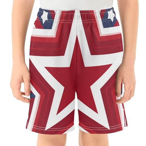 DOMIKING Flag Star Red Kids Shorts Pull-on Boys Shorts with Elastic Waist Casual Athletic Pants for Summer Playwear2