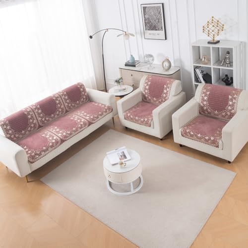 Image of HOKIPO Gulabi Jaal Premium Chenille Jacquard Sofa Cover 5 Seater Set - Washable 3+1+1 Sofa Cover for Seat & Back | 'Royal Aangan Series' (IN-1008-L1*2 + IN-1006-L1*4)