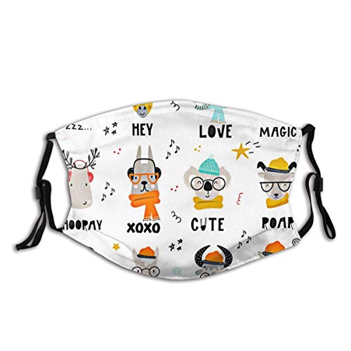 Colección de animales lindos para niños con ropa accesorios y letras en máscara con filtros reemplazables de carbón activado para la caza de agricultores, motocicletas, lavable, transpirable y