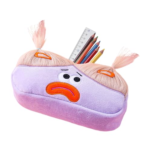 Bolsa para lápices de dibujos animados, bolsa de lápices de peluche, estuche creativo de dibujos animados de muñeca de pelo largo de gran capacidad | Bolsa de almacenamiento de papelería, estuche