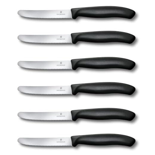 Victorinox Küchenmesser-Set 6 Stück (11cm, Extra scharfer Wellenschliff, Tafelmesser, Ergonomischer Griff, Spülmaschinengeeignet) schwarz