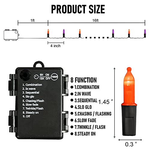 TW SHINE Battery Operated Halloween Lights, 2 Pack Total 100 LED 32 FT Orange and Purple Lights Outdoor, Waterproof Mini String Lights with 8 Modes, Halloween Decorations for Indoor Patio Party Decor - Image 4