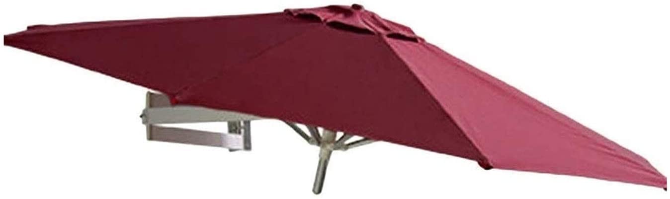 WDSOPK Umbrellas Outdoor Round Mounted Parasol, Patio Garden Balcony Yard Tilting Sunshade Wall Umbrella with Aluminium Frame(Wine Red-7.2ft)