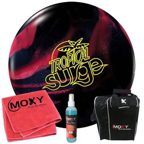 Storm Tropical Surge Black/Cherry Bowling Ball | Moxy Strike Black Bowling Bag | Moxy Red Micro Fiber Towel | Moxy Xtreme Power Cleaner Package 10lbs