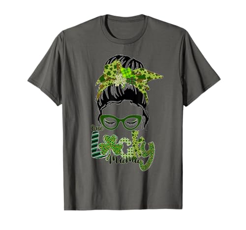 One Lucky Mama Messy Bun St. Patricks Day Women Camiseta