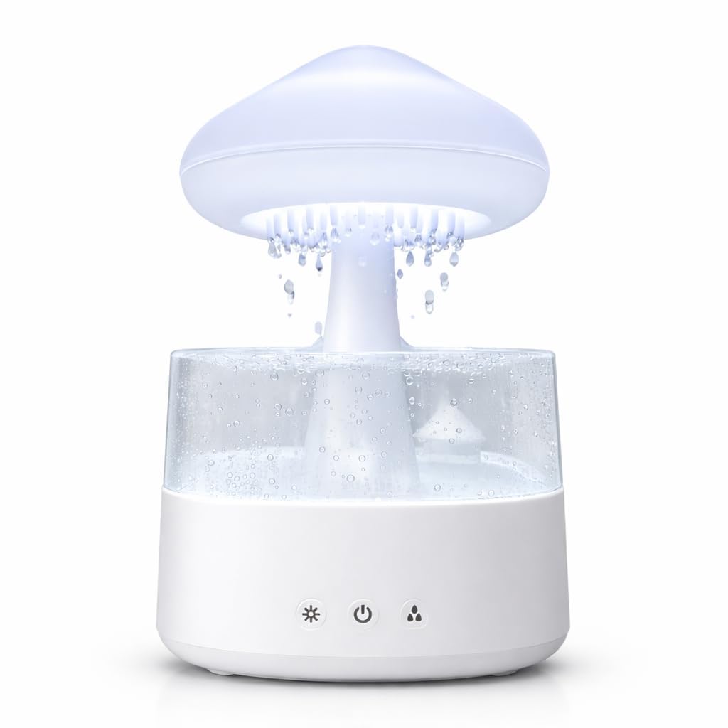 Moxio Mushroom Rain Cloud Humidifier with LED Night Light, White | Raining Water Effect, Colour-Changing Light, Aromatherapy Diffuser, Desktop Decor, USB Powered-image-6