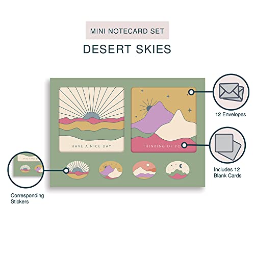 Image of Studio Oh! Assorted Mini Note Card Sets with Stickers, 12 Blank Cards, Stickers & Small Envelopes, Greeting Notecards for Birthday, Thank You Notes, 260 GSM Textured Paper Weight, Desert Skies