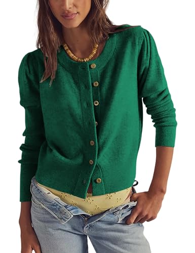 QIBABU Womens Fall Cardigans Sweater Long Sleeve Crewneck Button Down Knitted Tight Tops Outwear