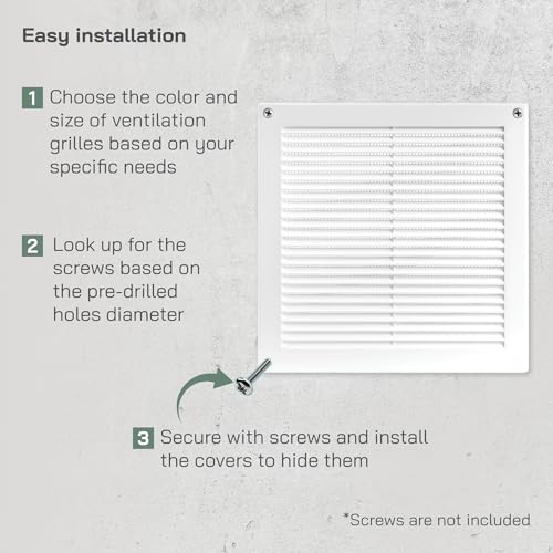 Vent Systems 250x250 mm Weiße Lüftungsabdeckung – flache, quadratische Lüftungsschlitze – Integrierter Insektenschutz – HVAC-Lüftungsöffnungen für Badezimmer, Heimbüro