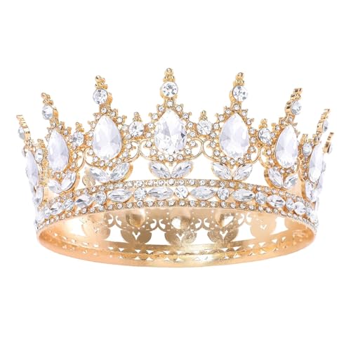 Queen Crown for Women Gold Crystal Tiara for Girl Rhinestone Wedding Headband for Bride Hair Accessories for Costume Birthday Party Prom Gifts